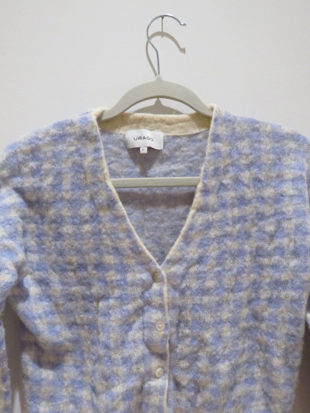 URAGO Wool Blend Gingham Check Cropped Cardigan Twee Cottagecore Coquette - Picture 3 of 11